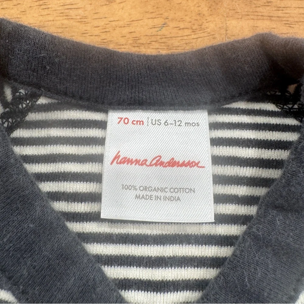 Hanna Andersson Side Snap Bodysuit Baby 6-12 Months Black White Striped Cotton - Picture 4 of 7